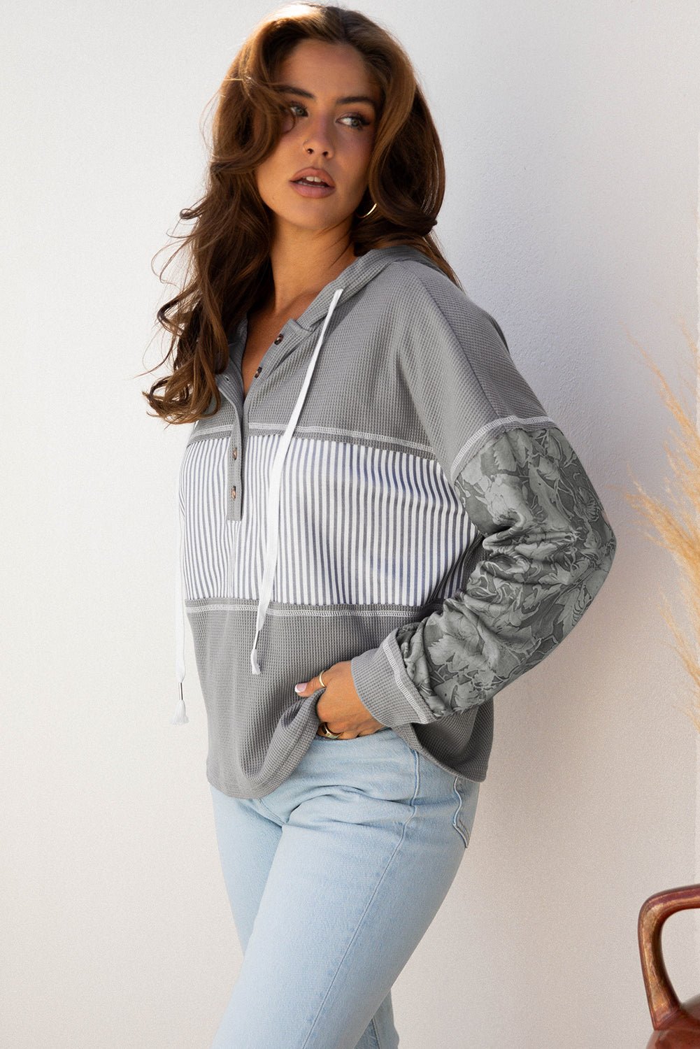 Taytum Patchwork Drawstring Hooded Long Sleeve Top - Hello Beautiful BoutiqueLong Sleeve TopsThreaded Pear