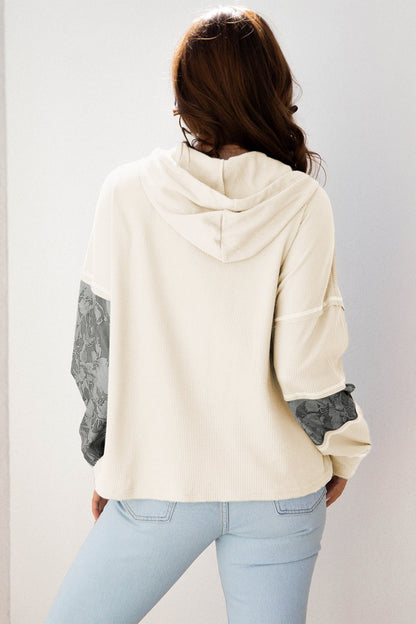 Taytum Patchwork Drawstring Hooded Long Sleeve Top - Hello Beautiful BoutiqueLong Sleeve TopsThreaded Pear