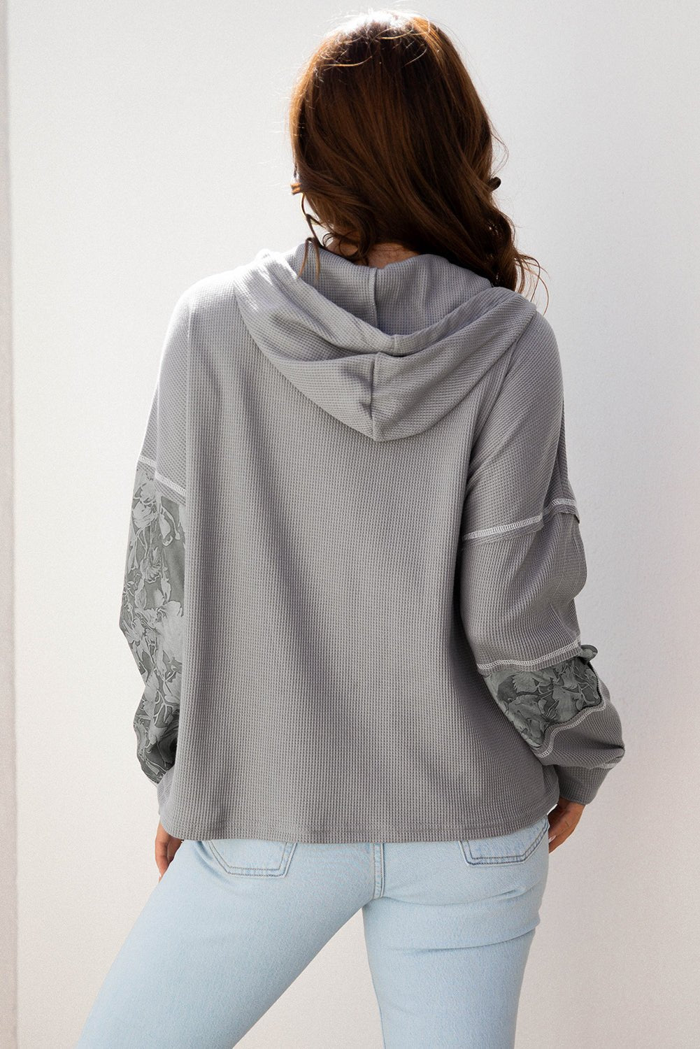 Taytum Patchwork Drawstring Hooded Long Sleeve Top - Hello Beautiful BoutiqueLong Sleeve TopsThreaded Pear