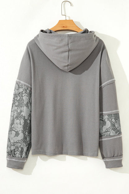 Taytum Patchwork Drawstring Hooded Long Sleeve Top - Hello Beautiful BoutiqueLong Sleeve TopsThreaded Pear