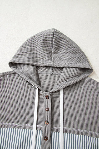 Taytum Patchwork Drawstring Hooded Long Sleeve Top - Hello Beautiful BoutiqueLong Sleeve TopsThreaded Pear
