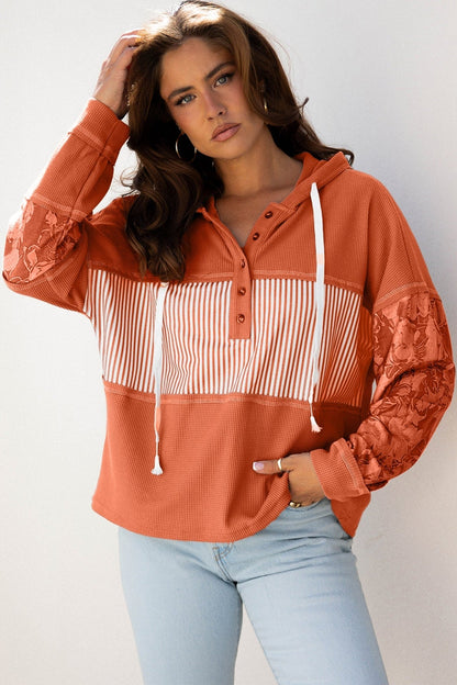 Taytum Patchwork Drawstring Hooded Long Sleeve Top - Hello Beautiful BoutiqueLong Sleeve TopsThreaded Pear
