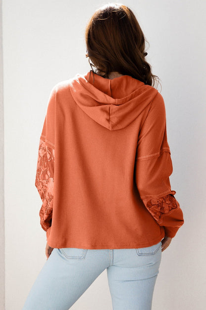 Taytum Patchwork Drawstring Hooded Long Sleeve Top - Hello Beautiful BoutiqueLong Sleeve TopsThreaded Pear