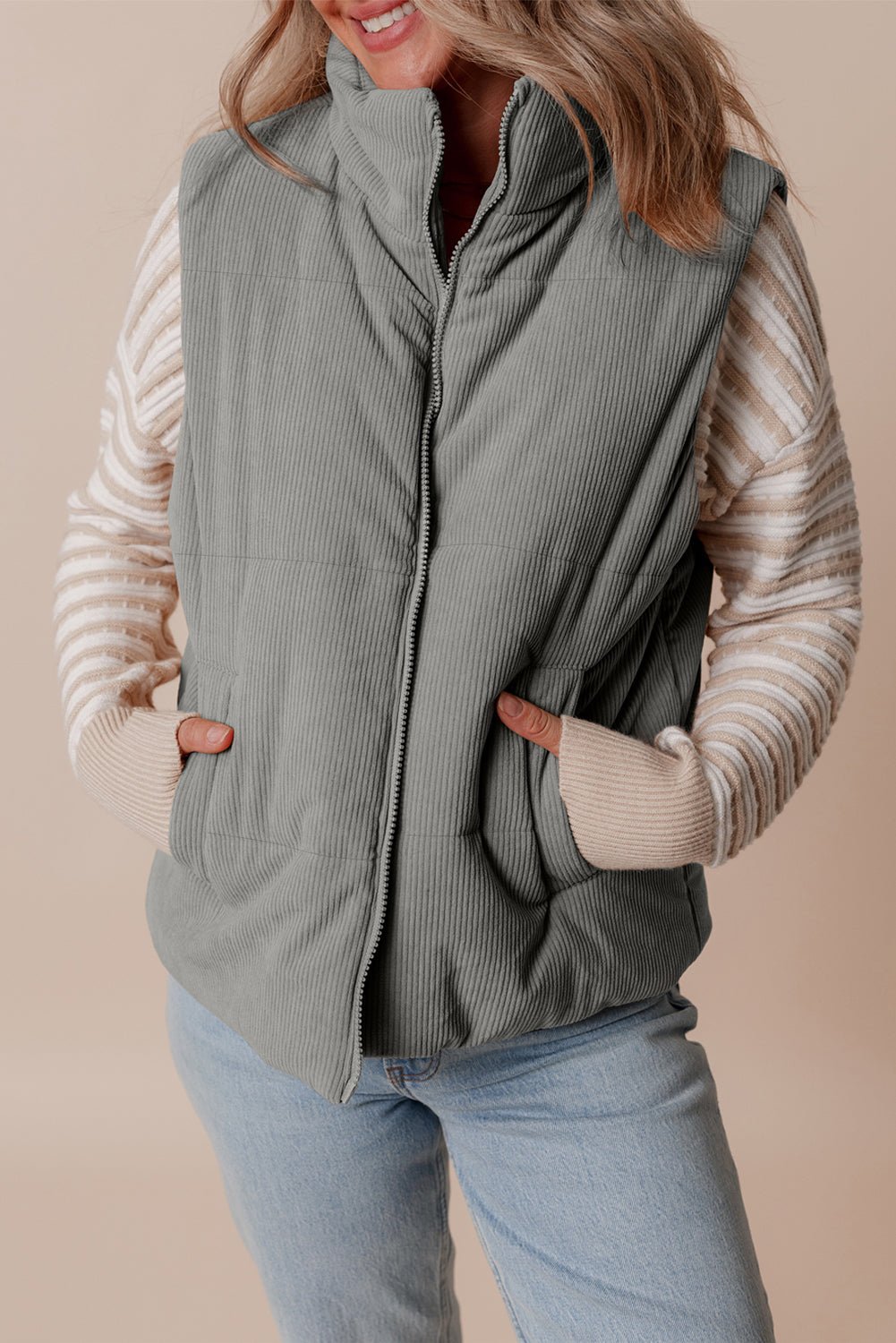 Taytum Stand Zipped Puffer Vest - Hello Beautiful BoutiqueVestsThreaded Pear