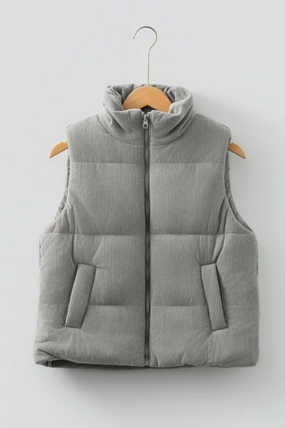 Taytum Stand Zipped Puffer Vest - Hello Beautiful BoutiqueVestsThreaded Pear