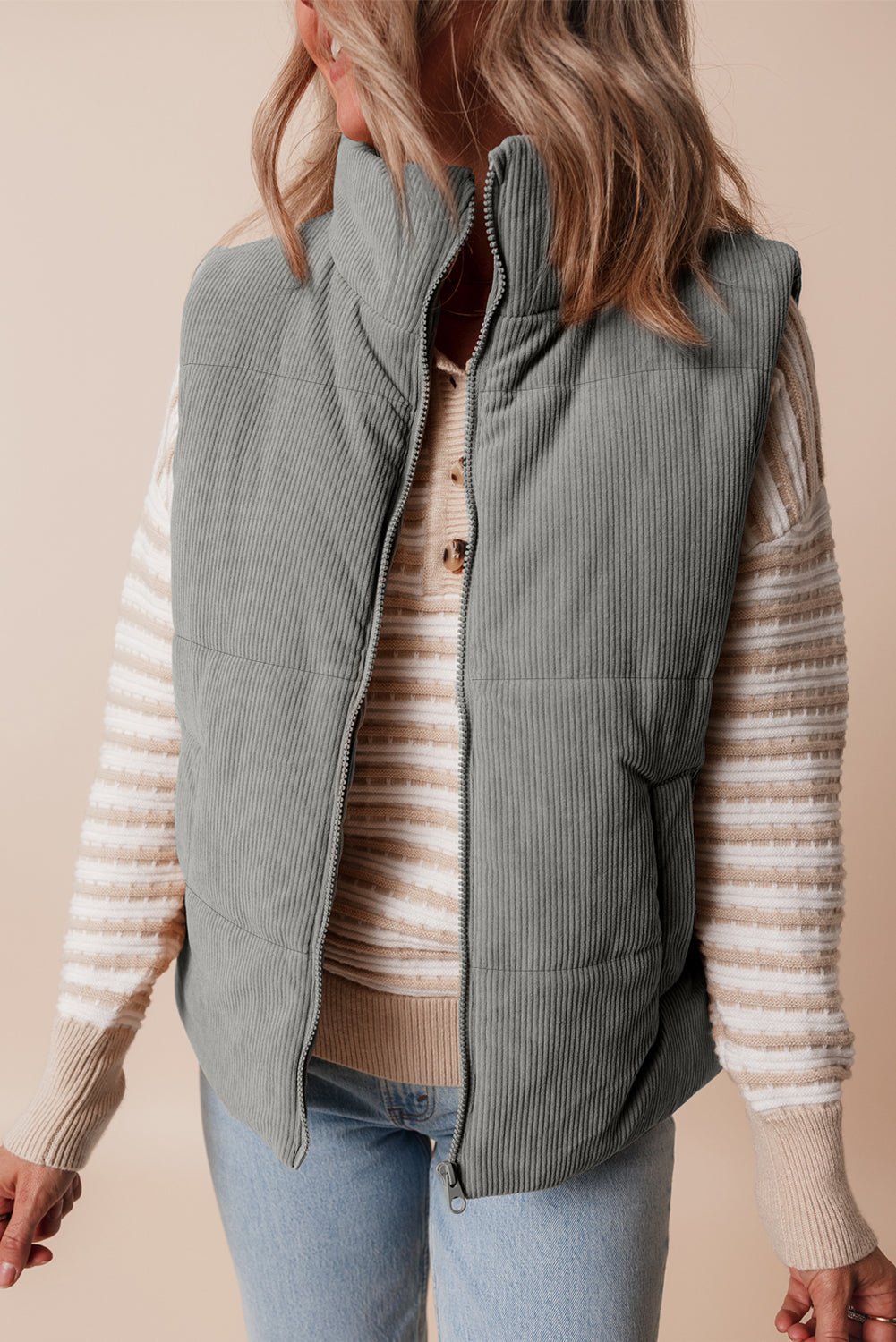 Taytum Stand Zipped Puffer Vest - Hello Beautiful BoutiqueVestsThreaded Pear