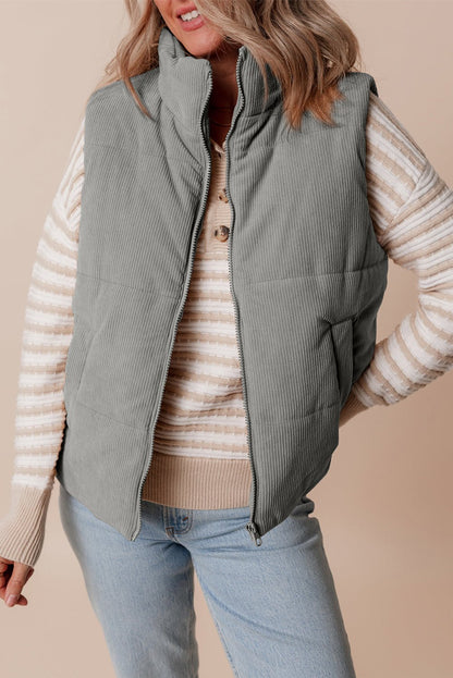 Taytum Stand Zipped Puffer Vest - Hello Beautiful BoutiqueVestsThreaded Pear