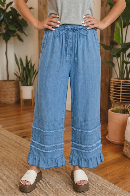 Taytum Wide Leg Chambray Pants - Hello Beautiful BoutiquePants & CulotteThreaded Pear