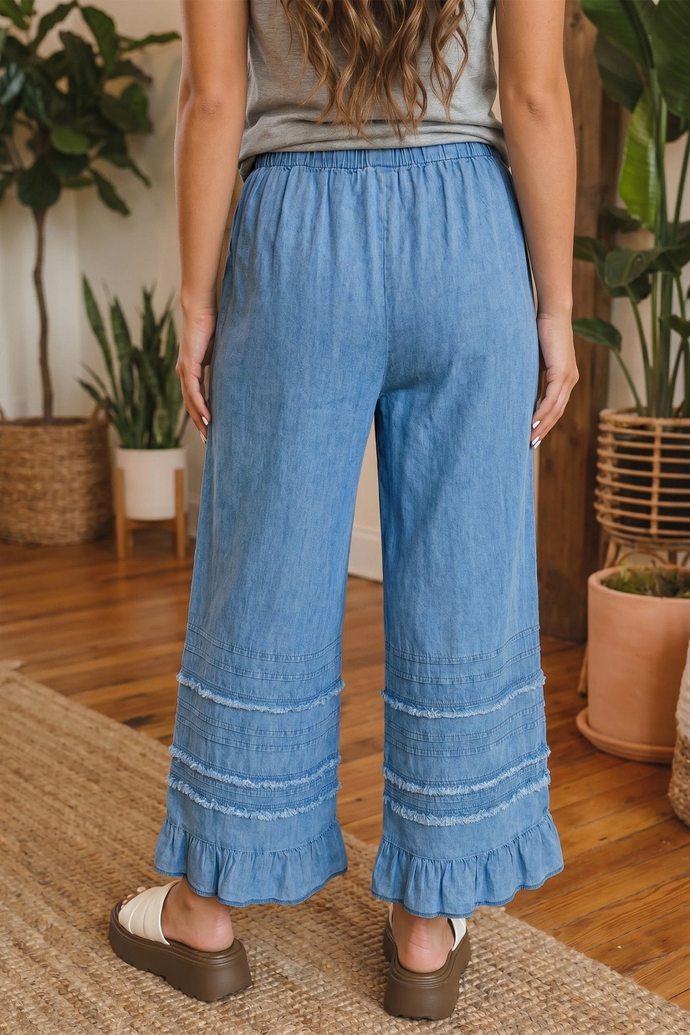 Taytum Wide Leg Chambray Pants - Hello Beautiful BoutiquePants & CulotteThreaded Pear
