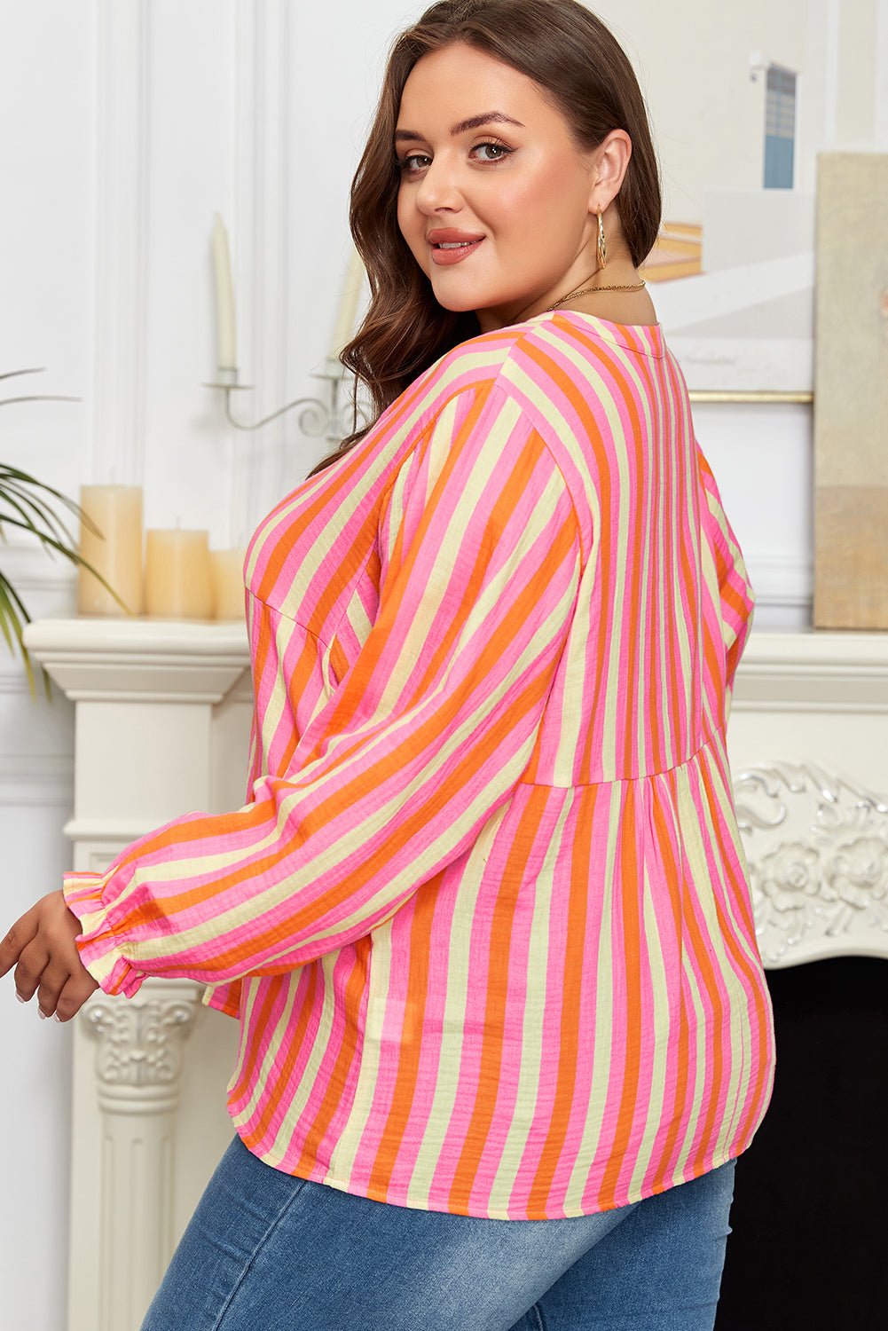 Teresa Stripe Crinkled Half PLUS Blouse - Hello Beautiful BoutiquePlus Size Blouses & ShirtsThreaded Pear