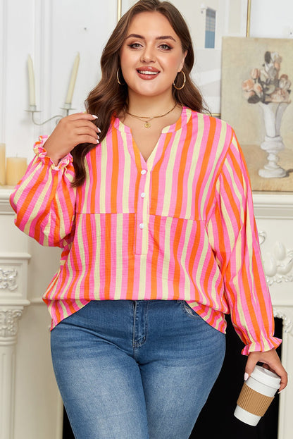 Teresa Stripe Crinkled Half PLUS Blouse - Hello Beautiful BoutiquePlus Size Blouses & ShirtsThreaded Pear