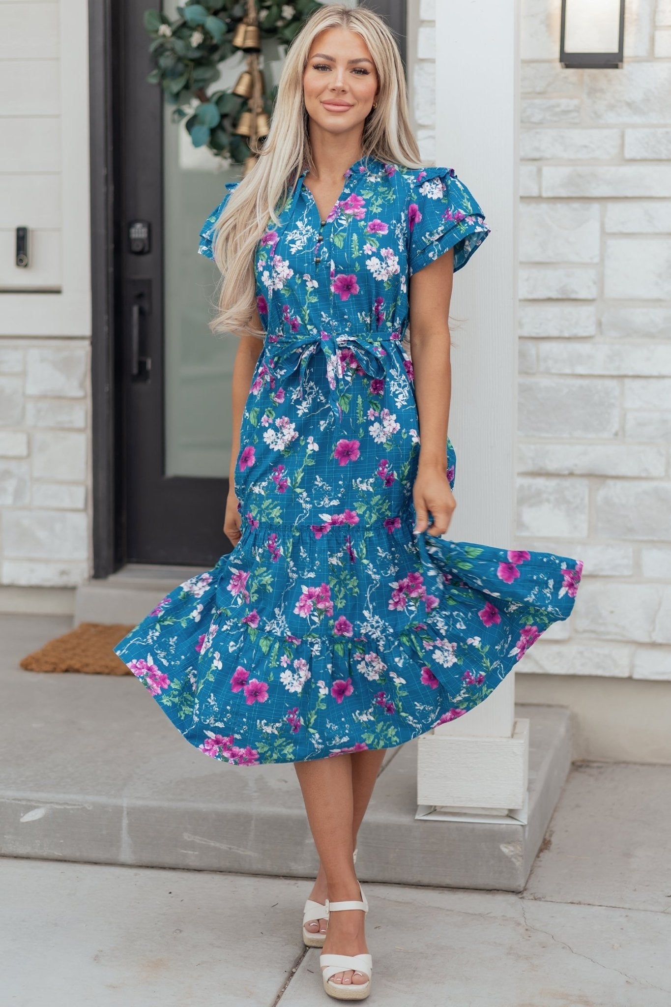 Tessa Tie Belted Long Dress - Hello Beautiful BoutiqueFloral DressesThreaded Pear