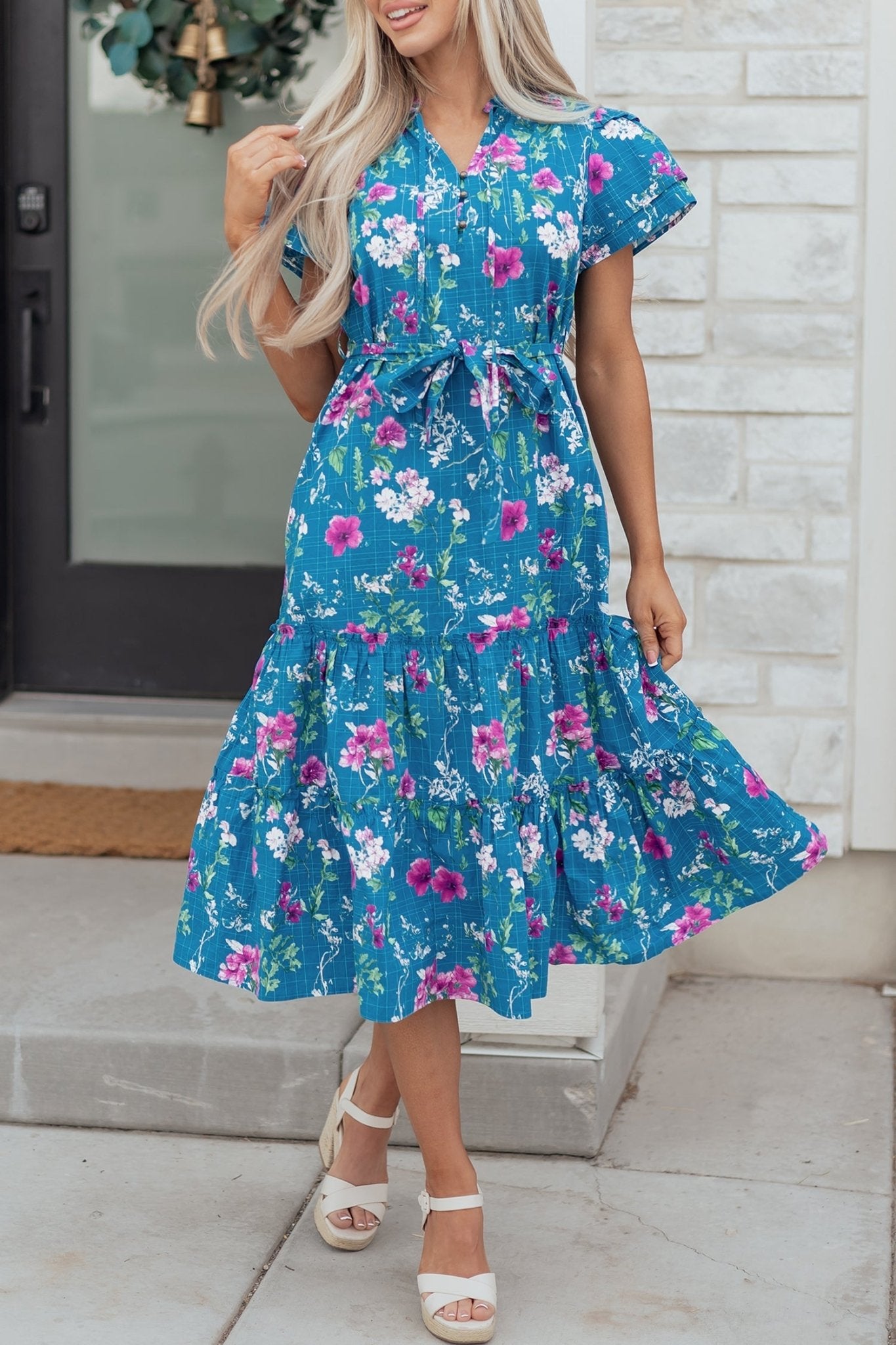 Tessa Tie Belted Long Dress - Hello Beautiful BoutiqueFloral DressesThreaded Pear