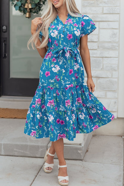 Tessa Tie Belted Long Dress - Hello Beautiful BoutiqueFloral DressesThreaded Pear