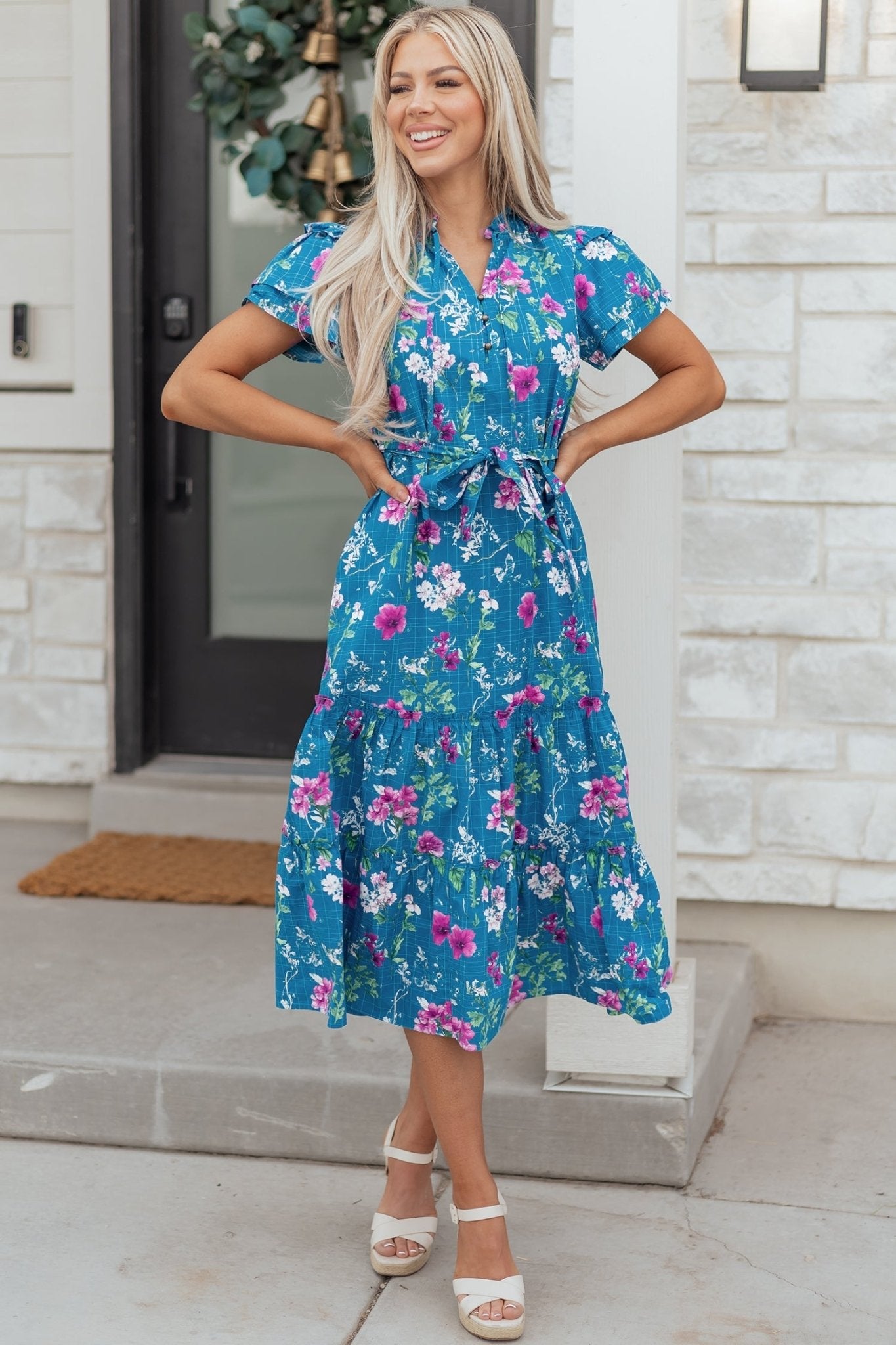 Tessa Tie Belted Long Dress - Hello Beautiful BoutiqueFloral DressesThreaded Pear