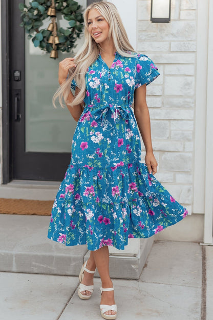 Tessa Tie Belted Long Dress - Hello Beautiful BoutiqueFloral DressesThreaded Pear