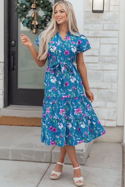 Tessa Tie Belted Long Dress - Hello Beautiful BoutiqueFloral DressesThreaded Pear