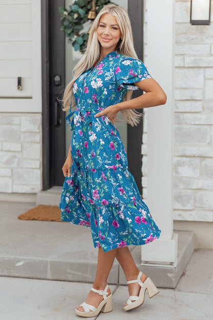 Tessa Tie Belted Long Dress - Hello Beautiful BoutiqueFloral DressesThreaded Pear