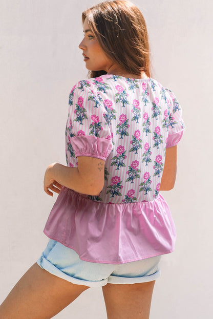 Theodora Patchwork Ruffle Hem Blouse - Hello Beautiful BoutiqueBlouses & ShirtsThreaded Pear