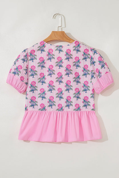 Theodora Patchwork Ruffle Hem Blouse - Hello Beautiful BoutiqueBlouses & ShirtsThreaded Pear
