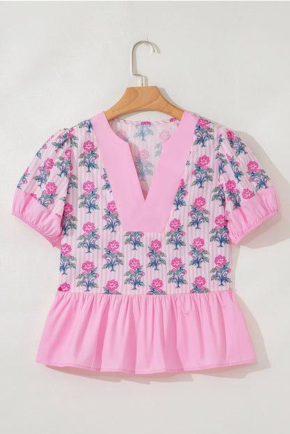 Theodora Patchwork Ruffle Hem Blouse - Hello Beautiful BoutiqueBlouses & ShirtsThreaded Pear