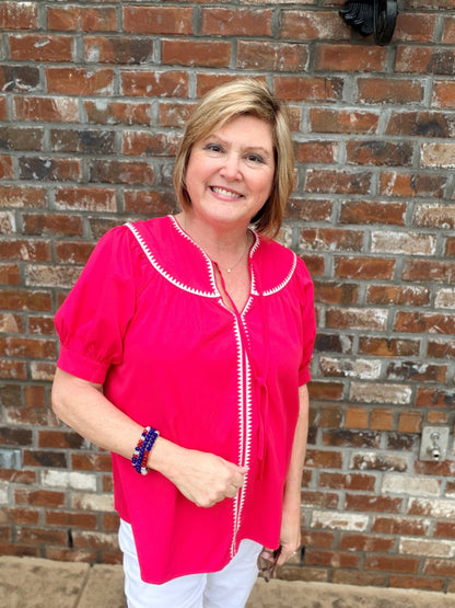 Tie Neck Top with Embroidery - Hello Beautiful BoutiqueTopGigio