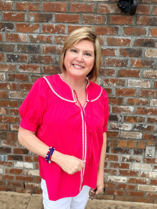 Tie Neck Top with Embroidery - Hello Beautiful BoutiqueTopGigio