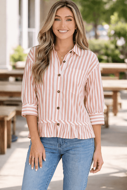 Tiffany Sleeve Ruffle Hem Shirt - Hello Beautiful BoutiqueBlouses & ShirtsThreaded Pear