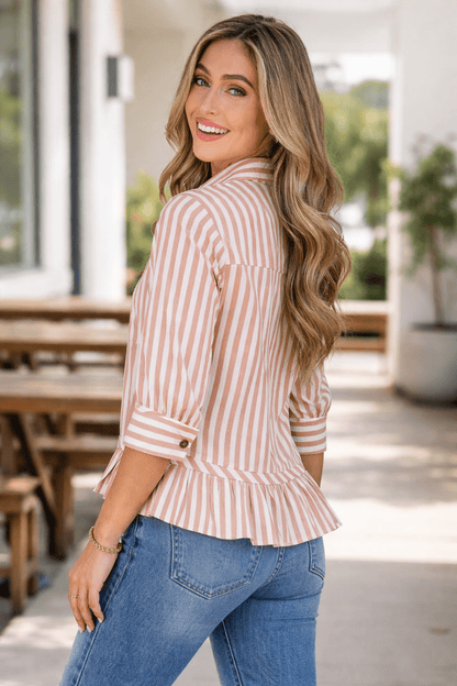 Tiffany Sleeve Ruffle Hem Shirt - Hello Beautiful BoutiqueBlouses & ShirtsThreaded Pear