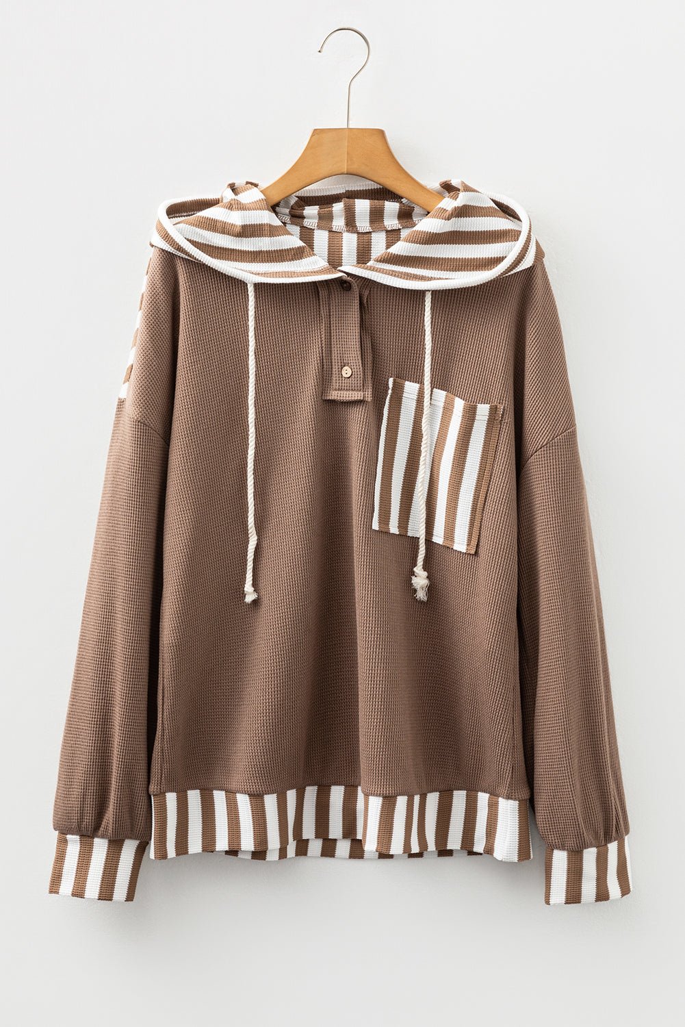 Tilly Striped Patchwork Drawstring Hoodie - Hello Beautiful BoutiqueLong Sleeve TopsThreaded Pear
