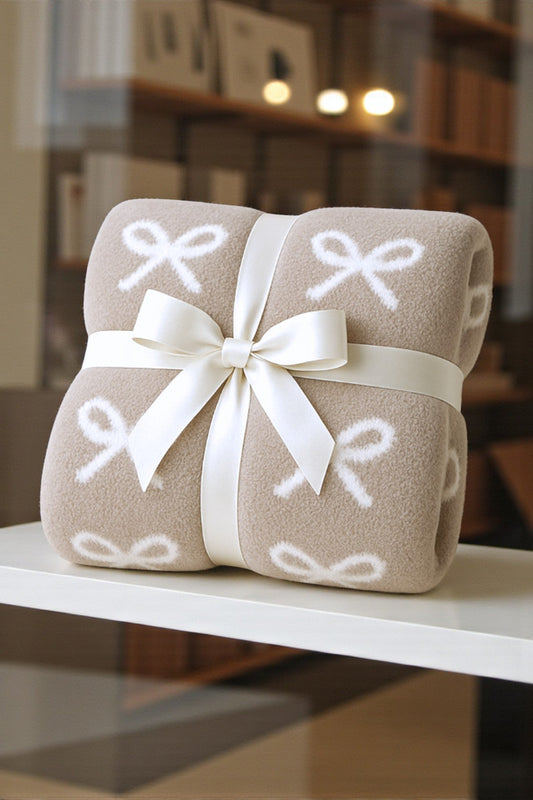 SC - Taupe and Cream Bow Luxury Blanket