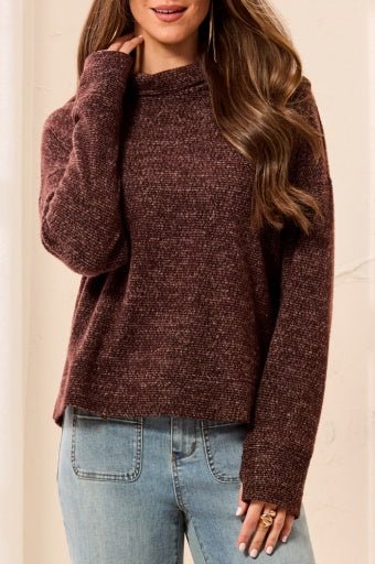 Tribal Brushed Knit Funnel-Neck Top in Hickory - Hello Beautiful BoutiqueSweaterTribal