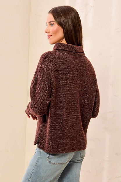 Tribal Brushed Knit Funnel-Neck Top in Hickory - Hello Beautiful BoutiqueSweaterTribal
