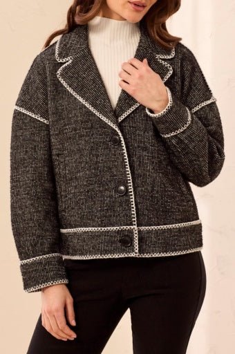 Tribal Eyelash Jacquard V-Neck Button-Front Jacket - Hello Beautiful BoutiqueJacketTribal