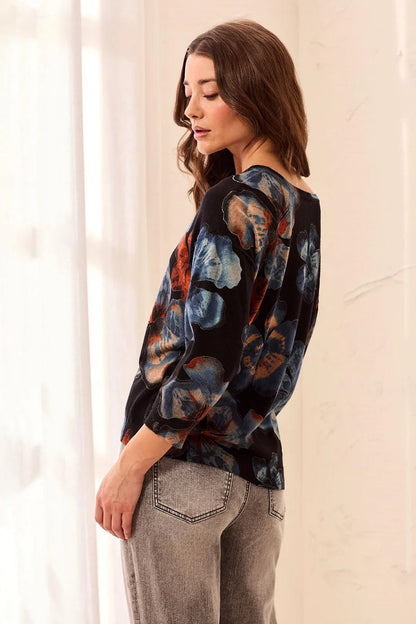 Tribal Floral Print Crewneck Sweater in Maple - Hello Beautiful BoutiqueTribal