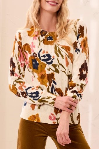 Tribal Printed Cotton Cable-Knit Crewneck Sweater in Stellar - Hello Beautiful BoutiqueSweaterTribal