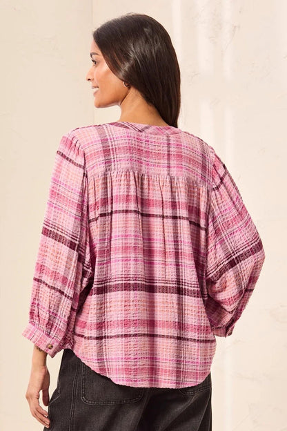 Tribal Wide-Sleeve Plaid Blouse in Nostalgia - Hello Beautiful BoutiqueTribal