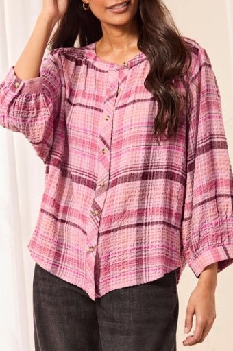 Tribal Wide-Sleeve Plaid Blouse in Nostalgia - Hello Beautiful BoutiqueTribal