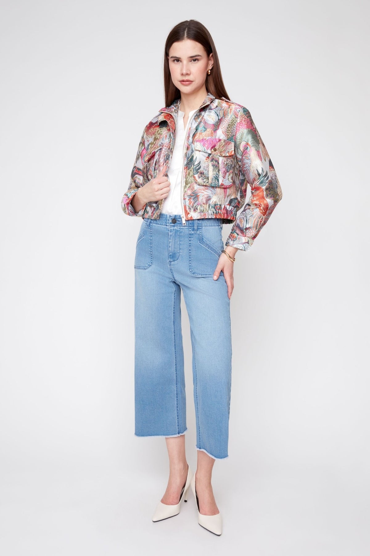 Tropical Brocade Cropped Bomber Jacket R3976 - Hello Beautiful BoutiqueJacketRenuar