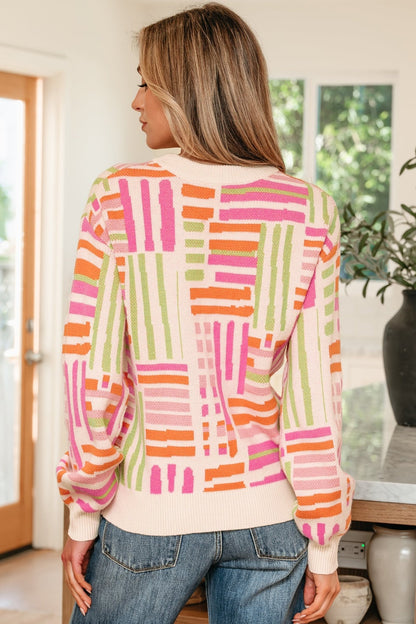 Tru Pattern Puff Sleeve Sweater - Hello Beautiful BoutiqueSweatersThreaded Pear