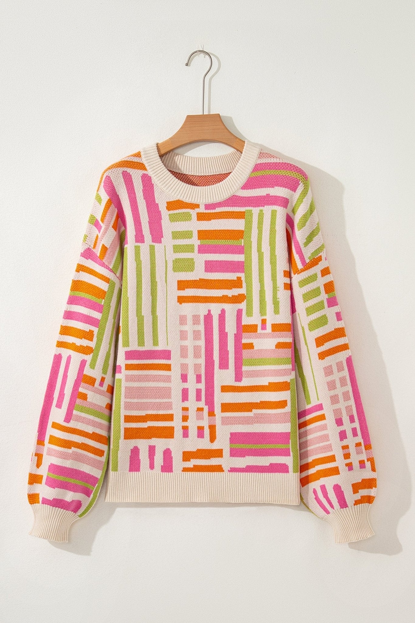 Tru Pattern Puff Sleeve Sweater - Hello Beautiful BoutiqueSweatersThreaded Pear