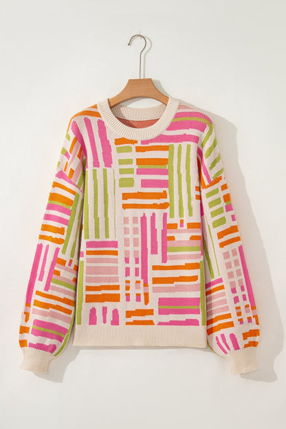 Tru Pattern Puff Sleeve Sweater - Hello Beautiful BoutiqueSweatersThreaded Pear