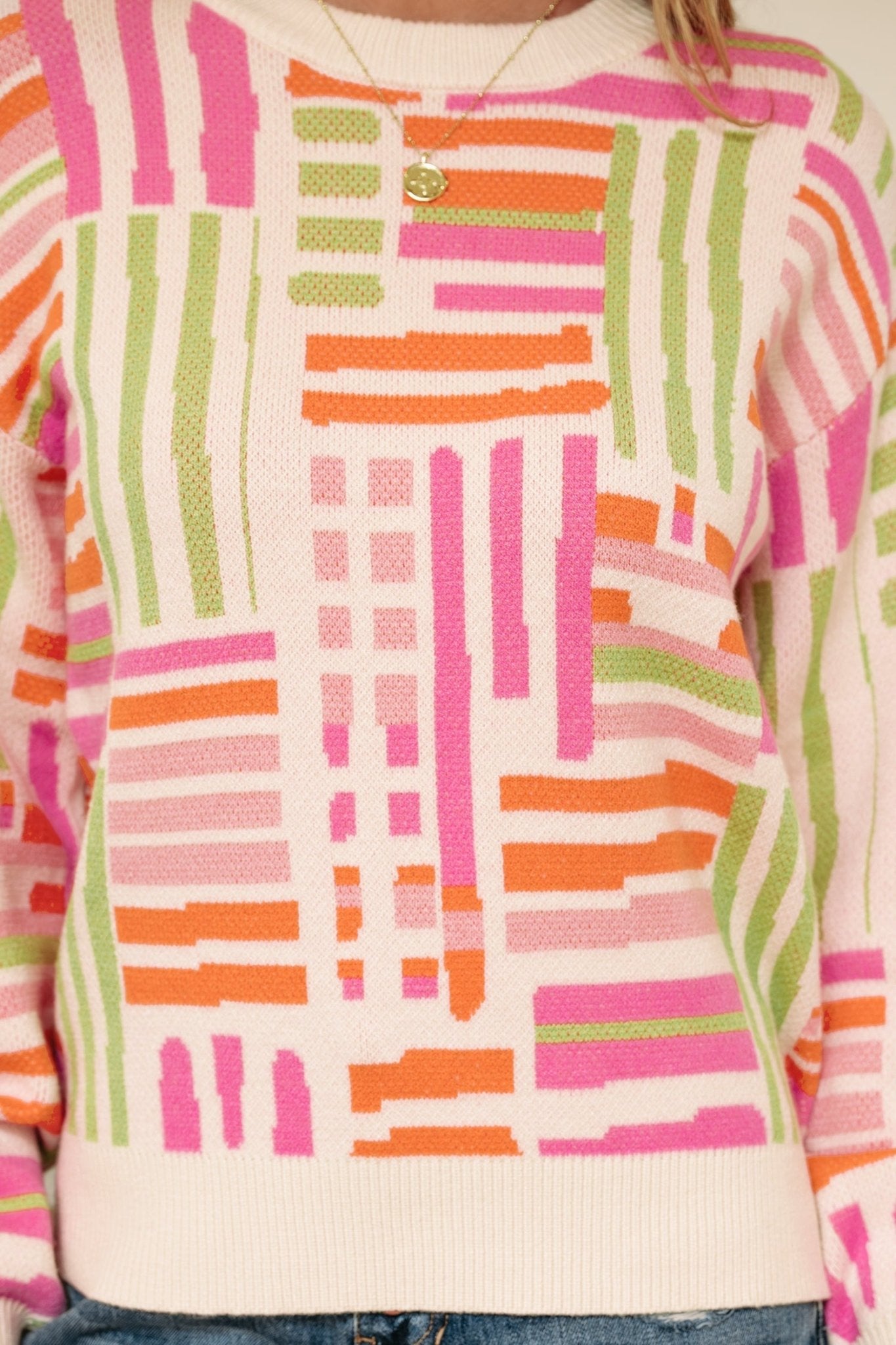 Tru Pattern Puff Sleeve Sweater - Hello Beautiful BoutiqueSweatersThreaded Pear