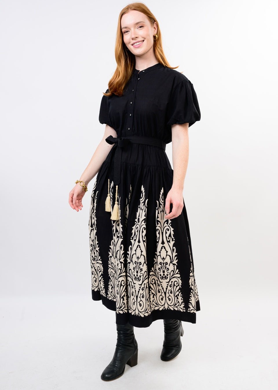 Uncle Frank Border Puff Sleeve Dress 73693 - Hello Beautiful BoutiqueDress/ MidiUncle Frank