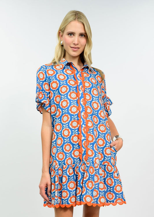 Uncle Frank Scalloped Ruffle Shirt Dress with Pockets - Hello Beautiful BoutiqueDressUncle Frank