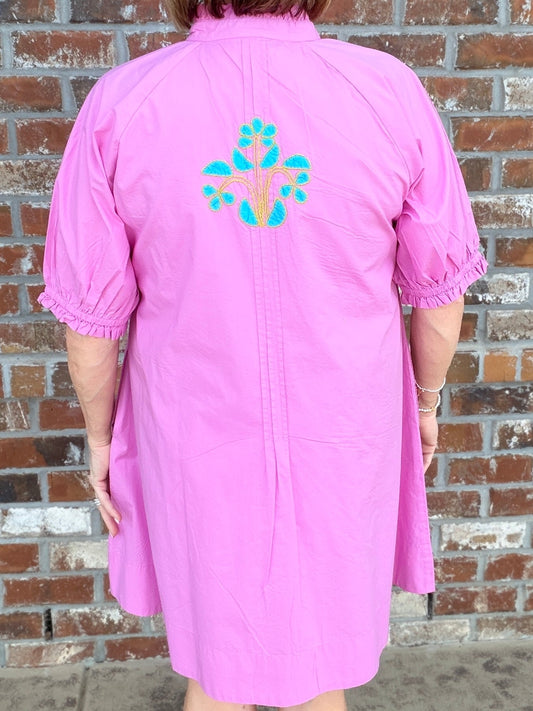 Uncle Frank Zinnia Pink Cotton Embroidered Puff - Sleeve Mini Dress 75774 - Hello Beautiful BoutiqueDressUncle Frank