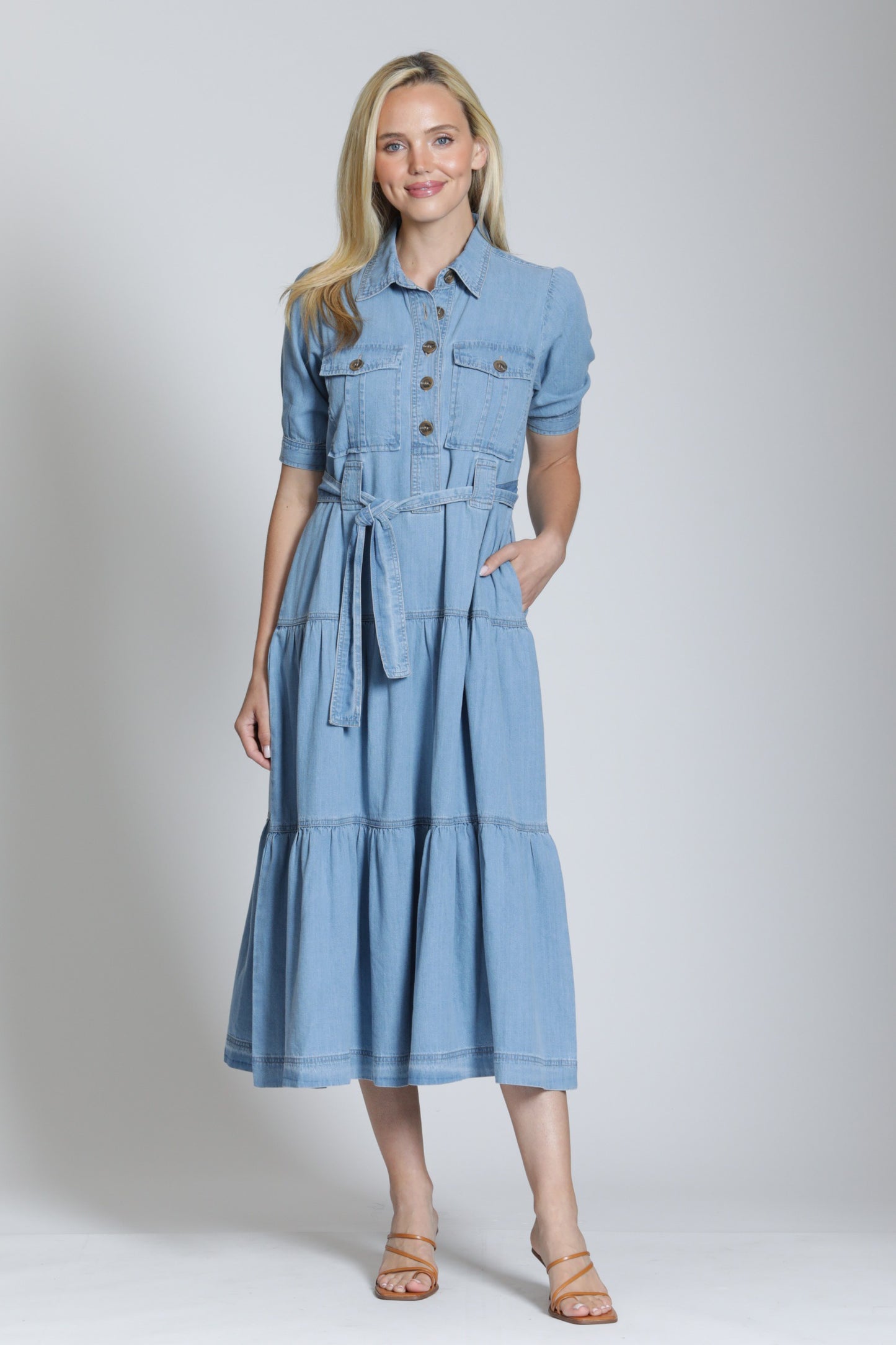 Tiered Tencel Dress w/ Front Patch Pocket