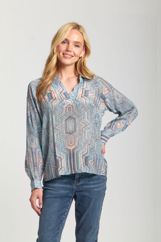 Half Placket Pullover Blouse T15 P/C- 123D