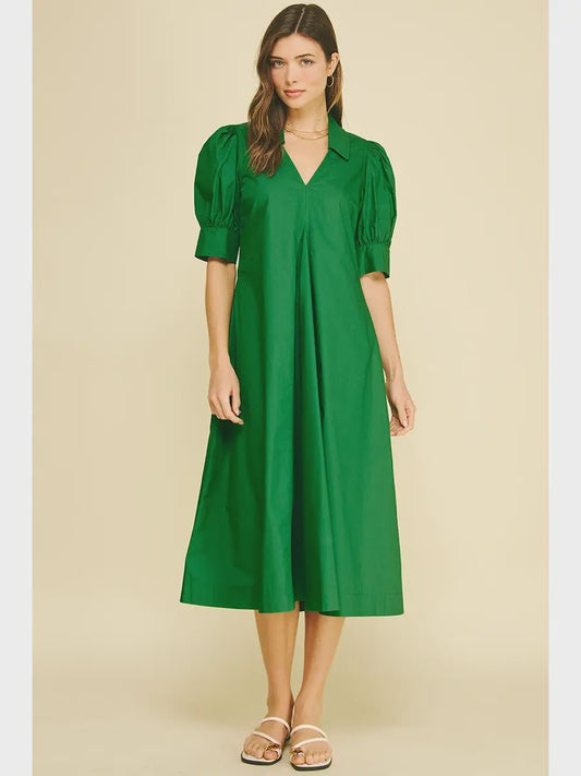 V Neck Pleated A - Line Dress 6736DA - Hello Beautiful BoutiqueDressPinch