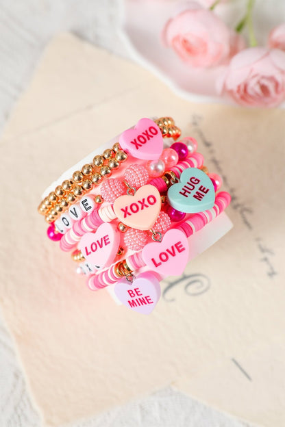 Valentine Heart Pendant Beaded Elastic Bracelet - Hello Beautiful BoutiqueJewelryThreaded Pear